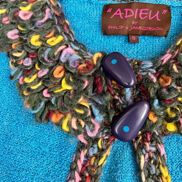 Philip Jane Gordon “ADIEU” Artsy Shag Colorful Sweater Sz S - Picture 5 of 12